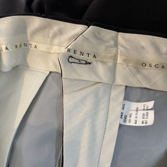 Oscar De La Renta Dress Pants Mens 34x30 Black 100% Wool Pleated - Picture 12 of 16